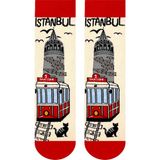 Carnaval Socks Galata Kulesi ve Taksim Tramvay Desenli İstanbul Temalı Unisex Soket Çorap - Beyaz - 36 - 44