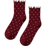Carnaval Socks Kadın Bordo Puantiyeli Fırfırlı Yarım Konç Kısa Çorap - Standart - Çok Renkli