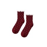 CARNAVAL SOCKS Kadın Bordo Puantiyeli Fırfırlı Yarım Konç Kısa Çorap