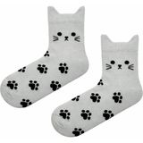 Carnaval Socks Kedi Kulaklı Pati Desenli Unisex Soket Çorap - 36 - 42 - Açık Gri