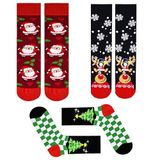 CARNAVAL SOCKS Noel Temalı 3'lü Çorap Seti, Pamuklu Unisex Kış Çorapları, Noel Baba, Geyik ve Çam Ağacı Desenli, Siyah-Kırmızı-Yeşil (3 Adet) 37-47 arası
