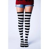Carnaval Socks Siyah Beyaz Çoklu Çember Desenli Diz Üstü Çorap - Siyah-Beyaz - 35 - 40