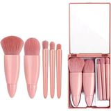 Carnivalland Taşınabilir Aynalı 5'li Makyaj Fırça Seti Göz Farı, Fondöten, Allık Karıştırma Makyaj Fırçası 1 Adet - Pembe