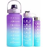 Carnivalland Tritan Malzeme Kamp Spor Fitnes Motive Suluk Matara 3'lü Set Sticker - 2000/750/300ml - BPA FREE TRİTAN MALZEME - Karışık-Çok Renkli
