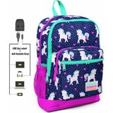 Carol High Kids Unicorn Desenli USB Şarjlı Kulaklık Çıkışlı Sırt Çantası 232708692182232700 - Lacivert-Pembe