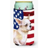Caroline's Treasures BB9697TBC Chihuahua Bacak Yukarı Vatansever Uzun Boy Hugger, Can Soğutucu Kol Hugger Makinede Yıkanabilir İçecek Kılıfı Hugger Katlanabilir İzolatör İçecek Yalıtımlı Tutucu,