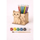 CARON CHOCOLATE Ahşap Boyama Kedi Figürlü Kalemlik | Kendin Boya | Okul ve Atölye Etkinlikleri İçin