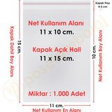 Carpcorn 11x10+5 cm (11x15) 1000 Adet Şeffaf Bantlı Yapışkanlı Opp Jelatin Poşet