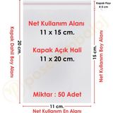 CarpCorn 11x15+5 cm.(11x20) 50 Adet Şeffaf Bantlı Yapışkanlı OPP Poşet