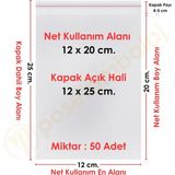 CarpCorn 12x20+5 cm.(12x25) 50 Adet Şeffaf Bantlı Yapışkanlı OPP Poşet