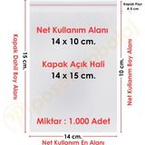 Carpcorn 14X10+5 CM. (14X15) 1. 000 Adet Şeffaf Bantlı Yapışkanlı Opp Poşet