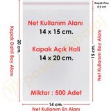 Carpcorn 14X15+5 CM. (14X20) 500 Adet Şeffaf Bantlı Yapışkanlı Opp Poşet