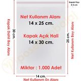 Carpcorn 14X25+5 CM. (14X30) 1. 000 Adet Şeffaf Bantlı Yapışkanlı Opp Poşet