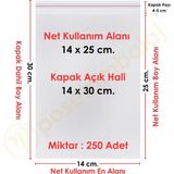 Carpcorn 14X25+5 CM. (14X30) 250 Adet Şeffaf Bantlı Yapışkanlı Opp Poşet