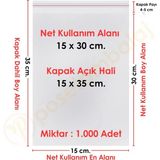 Carpcorn 15X30+5 CM. (15X35) 1. 000 Adet Şeffaf Bantlı Yapışkanlı Opp Poşet