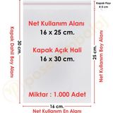 Carpcorn 16X25+5 CM. (16X30) 1. 000 Adet Şeffaf Bantlı Yapışkanlı Opp Poşet