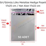 Carpcorn 17x25 cm Gümüş Renk Bantlı Lüks Metalize Hediyelik Poşet (50 Adet)