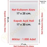 Carpcorn 17X25+5 CM. (17X30) 1. 000 Adet Şeffaf Bantlı Yapışkanlı Opp Poşet