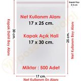 Carpcorn 17X25+5 CM. (17X30) 500 Adet Şeffaf Bantlı Yapışkanlı Opp Poşet