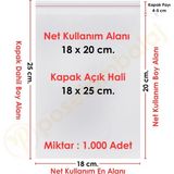 Carpcorn 18X20+5 CM. (18X25) 1. 000 Adet Şeffaf Bantlı Yapışkanlı Opp Poşet