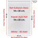 CarpCorn 18x20+5 cm.(18x25) 50 Adet Şeffaf Bantlı Yapışkanlı OPP Poşet