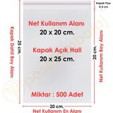 Carpcorn 20X20+5 CM. (20X25) 500 Adet Şeffaf Bantlı Yapışkanlı Opp Poşet