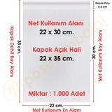 Carpcorn 22X30+5 cm(22X35) 1.000 Adet Şeffaf Bantlı Yapışkanlı Jelatin Poşet