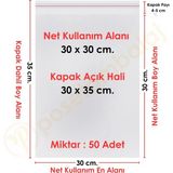 Carpcorn 30X30+5 cm(30X35) 50 Adet Şeffaf Bantlı Yapışkanlı Jelatin Poşet