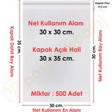 Carpcorn 30X30+5 cm(30X35) 500 Adet Şeffaf Bantlı Yapışkanlı Jelatin Poşet