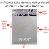 Carpcorn 40x60 cm Gümüş Renk Bantlı Lüks Metalize Hediyelik Poşet (50 Adet)