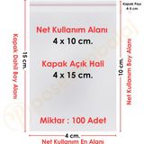CarpCorn 4x10+5 Cm. (4*15) 100 Adet - Şeffaf Bantlı Yapışkanlı Opp Jelatin Poşet
