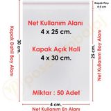 Carpcorn 4X25+5 CM. (4X30) 50 Adet Şeffaf Bantlı Yapışkanlı Opp Poşet