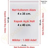 Carpcorn 4X35+5 CM. (4X40) 1. 000 Adet Şeffaf Bantlı Yapışkanlı Opp Poşet