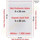 Carpcorn 5X25+5 CM. (5X30) 1. 000 Adet Şeffaf Bantlı Yapışkanlı Opp Poşet