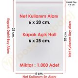 Carpcorn 6X20+5 CM. (6X25) 1. 000 Adet Şeffaf Bantlı Yapışkanlı Opp Poşet