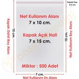 Carpcorn 7X10+5 CM. (7X15) 500 Adet Şeffaf Bantlı Yapışkanlı Opp Poşet