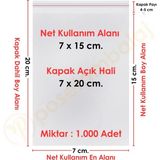 Carpcorn 7X15+5 CM. (7X20) 1. 000 Adet Şeffaf Bantlı Yapışkanlı Opp Poşet