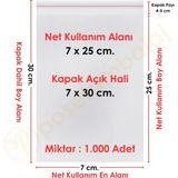Carpcorn 7X25+5 CM. (7X30) 1. 000 Adet Şeffaf Bantlı Yapışkanlı Opp Poşet