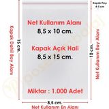 Carpcorn 8, 5X10+5 CM. (8, 5X15) 1. 000 Adet Şeffaf Bantlı Yapışkanlı Opp Poşet