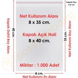 Carpcorn 8X35+5 CM. (8X40) 1. 000 Adet Şeffaf Bantlı Yapışkanlı Opp Poşet