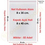CarpCorn 8x35+5 cm.(8x40) 50 Adet Şeffaf Bantlı Yapışkanlı OPP Poşet