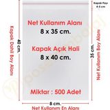 Carpcorn 8X35+5 CM. (8X40) 500 Adet Şeffaf Bantlı Yapışkanlı Opp Poşet