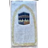 Carpetella 3 cm Kalın Süngerli Seccade Diz Ağrıtmaz Namazlık Kabe Desenli 70X120 cm - Beyaz - 70 x 122 cm