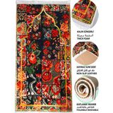 Carpetella 3 cm Kalın Süngerli Seccade Retro Çiçek Desenli Diz Ağrıtmaz Namazlık - 70X120 cm - Renkli - 70 x 120 cm