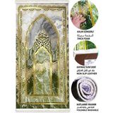 Carpetella Kalın Süngerli Yeşil Mermer Seccade Diz Ağrıtmaz Yıkanabilir Namazlık Diz Ağrıtmaz Çeyizlik - Yeşil - Gold - 70 x 120 cm