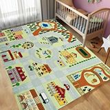 Carpettex Çocuk Bebek Odası Eğitici Oyun Halısı Trafik Temalı Yeşil Gri Halı Kaymaz Taban Yıkanabilir Yeşil ve Gri tonlarda