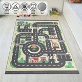 Carpettex Çocuk Bebek Odası Oyun Halısı Trafik Temalı Sarı Gri Halı Kaymaz Taban Yıkanabilir Sarı ve Gri tonlarda