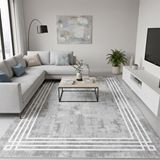 Carpettex Gri Beyaz Modern Çerçeve Desenli Dijital Baskılı Halı – Kaymaz Tabanlı, Minimal Dokulu Şık Salon Ve Oda Halısı