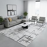 Carpettex Gri Beyaz Soyut Çizgili Dijital Baskılı Halı – Kaymaz Tabanlı, Modern Minimal Desenli Salon Ev Ve Ofis Halısı