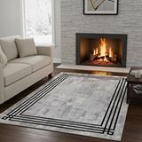 Carpettex Gri Siyah Halı Dijital Baskılı Modern Çizgili Kaymaz Tabanlı Yıkanabilir Leke Tutmaz Antibakteriyel